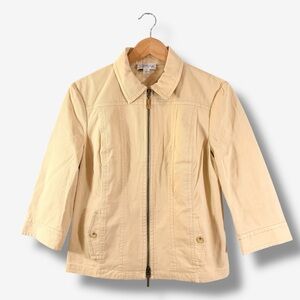 St. John Khaki Tan Full Zip Jacket Size M Basic Preppy Cotton Safari Utility